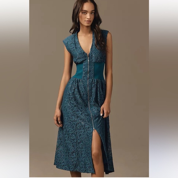Anthropologie The Tommie Cap-Sleeve Front-Zip Shirt Dress Lace Edition Sz XS NWT - Picture 1 of 13
